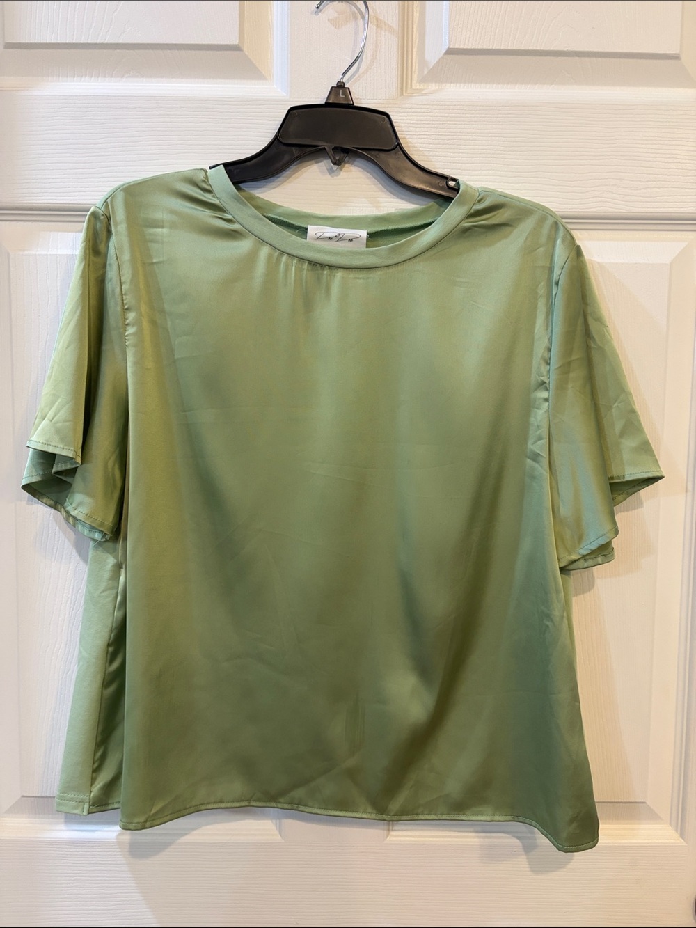 NWT Casual Satin Short Sleeve Blouse in Sage Green